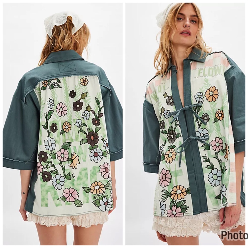 Free‎ People Pressed In Flowers Kimono XS Green Floral